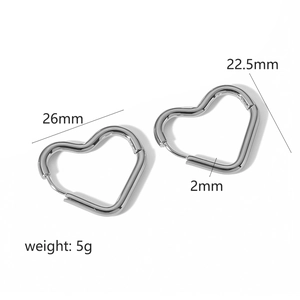 Detailed view of silver heart hoop earrings with size dimensions and 5g weight data