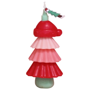 Three-layer Christmas tree scented candle with red pink and green wax layers