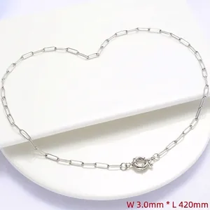 3.0mm width stainless steel paperclip chain necklace with spring ring clasp in silver