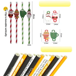 Eco-friendly Christmas paper straws with movable Santa and snowman decorative accessories
