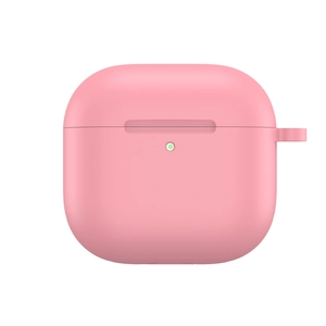 Detailed close-up of pink silicone case for AirPods 4 with protective seamless design