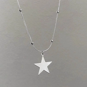 Star Pendant Necklace Silver Color Alloy Single Double Layer Snake Chain Minimalist Sweet Style Women Jewelry
