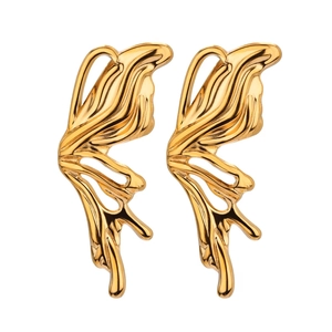 Chic 18K gold plated stainless steel earrings with irregular butterfly wing fluid design