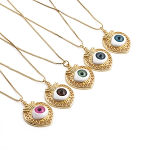 Collier Pendentif Cœur Mauvais Œil Cuivre Ajouré Bijoux Boho Turcs Pour Femmes Hommes Zircon Coloré