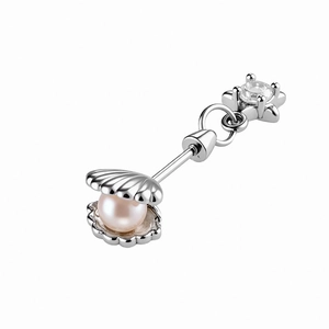 Star pendant titanium steel ear stud with colorful shell and pearl inlay on white base