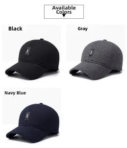 Mens winter baseball cap options in black, grey herringbone and navy wool fabric