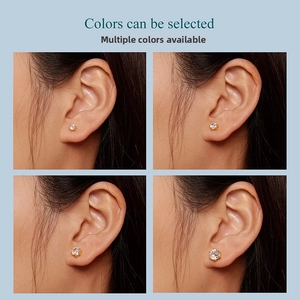 Comparison of 3mm to 6mm gold six-prong cubic zirconia stud earrings on the ear