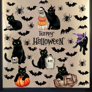 Halloween Window Clings PVC Static Cling Black Cat Bat Pumpkin Spider Stickers For Glass Party Decor Spooky Cartoon