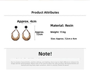 Detailed size specifications of crescent resin earrings with gold foil and black finish