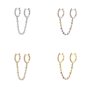 Boucles d'oreilles double piercing avec glands en zircon coloré en finitions or et argent