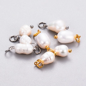 Natural Freshwater Pearl Pendant Stainless Steel Irregular Baroque Charms For DIY Jewelry Making Earrings Necklace