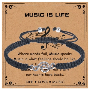 Music Note Bracelet Adjustable Woven Rope Natural Stone Treble Clef Charm Musical Jewelry Gift For Music Lovers