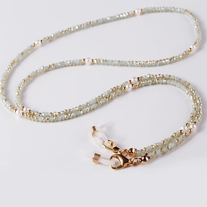 Crystal bead and pearl eyeglass chain with silicone loops for mask or glasses