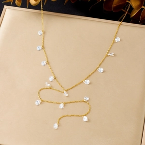 Waterdrop Pendant Y-Shape Lariat Necklace Stainless Steel Gold Plated Fringe Tassel Chain Minimalist Jewelry For Women