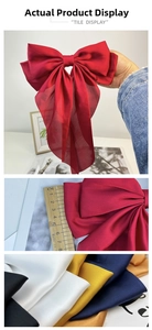 Detailed size measurement of large satin bow hair clips with multi-color selection display