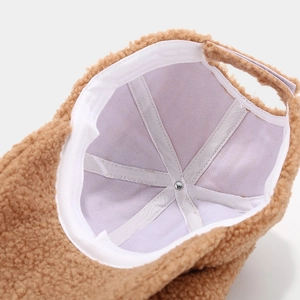 Detail view of teddy fleece baseball cap interior showing lining and sweatband