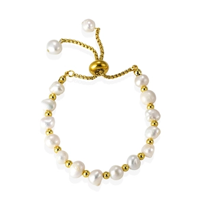 Irregular natural freshwater pearl bracelet with golden beads and adjustable sliding clasp