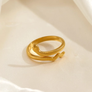 18K gold plated snake-shaped adjustable open ring with detailed scale texture
