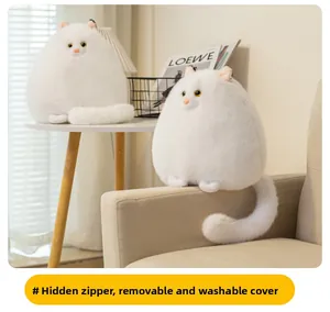 Detail of the white plush cat toy showing the hidden zipper and removable washable cover