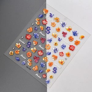 Macro detail of Co-178 3D floral nail stickers with sparkling rhinestones on clear film