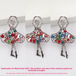 Detailed macro view of ballerina brooches featuring colorful rhinestones in three styles