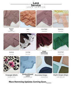 Detail showing twelve edge finishing styles including lace and laser edge for chiffon scarves