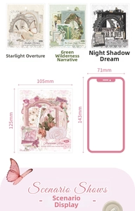 Dettaglio degli adesivi Moonlight Waltz con confronto dimensioni 105x125mm e cellulare