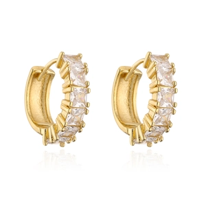 18K gold plated huggie hoop earrings featuring square-cut cubic zirconia in a line
