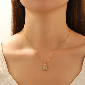 Turtle Pendant Necklace Stainless Steel And Copper Zircon Inlaid Cute Sea Turtle Sweet Fashion Jewelry For Women