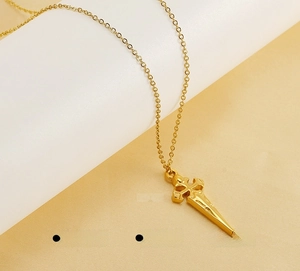 Polished stainless steel gold cross dagger pendant with high-quality metal finish