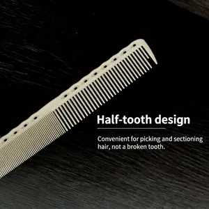 Professional white hair cutting comb with unique half-tooth design for precise parting
