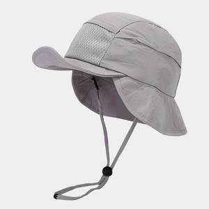 Light gray quick-dry sun hat with neck flap and breathable mesh for outdoor hiking