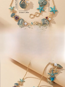 Vue détaillée de l'ensemble de bijoux étoile de mer et coquillages avec dimensions en cm