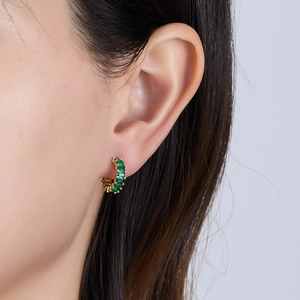 925 sterling silver hoop earrings with emerald green zircon in luxury square cut style