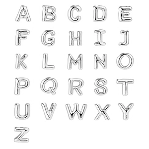 Full set of 26 3D bubble alphabet letter pendants in polished silver stainless steel