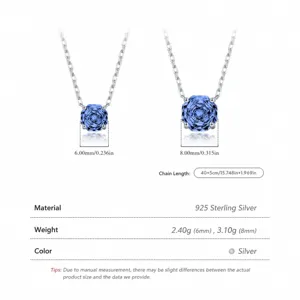 Collier en argent 925 avec pendentif en pierre bleue octogonale en tailles 6mm et 8mm