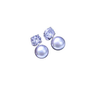Classic freshwater pearl earrings with brilliant round cubic zirconia on silver setting