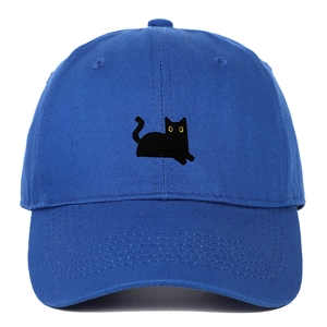 Casquette de baseball en coton bleu roi avec broderie chat noir et yeux jaunes vifs