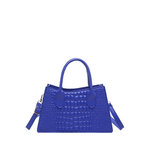 Chic blue crocodile pattern large capacity handbag with top handles and shoulder strap