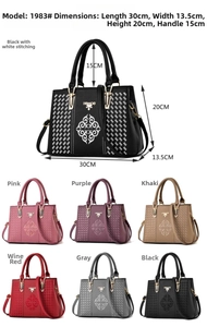 Detailed size guide and color options for the litchi texture embroidered handbag