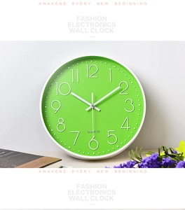 Macro detail of modern 3D white numerals on a vibrant green minimalist wall clock face
