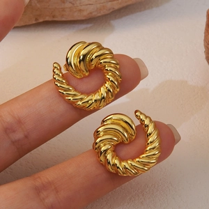 Croissant Hoop Earrings Stainless Steel 18K Gold Plated Twisted Spiral Chunky C Shape Minimalist For Women