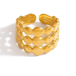 Minimalist 18K gold plated multi-layer leaf open ring with a polished geometric finish