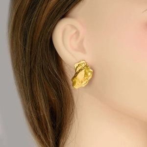 Chunky 18K gold stainless steel earrings featuring an irregular textured hip-hop style