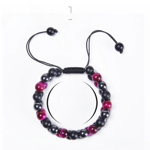 8mm double layer braided triple protection bracelet with pink tiger eye and matte onyx