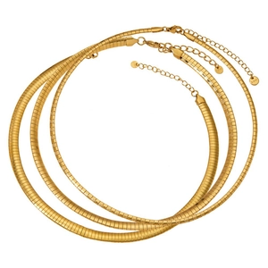 Ensemble de trois colliers en acier inoxydable doré avec chaîne oméga et maille serpent
