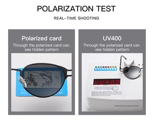 Polarization and UV400 protection test for steampunk sunglasses with black frames