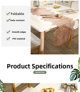 Detail of rose gold PVC table runner showing waterproof cutout flower patterns