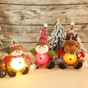 Christmas Plush LED Hanging Ornament Santa Snowman Reindeer Knit Cloth Decoration For Xmas Tree Holiday Home Festive Gift
