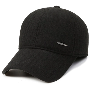 Winter thermal wool baseball cap for elderly men with ear protection and metal detail